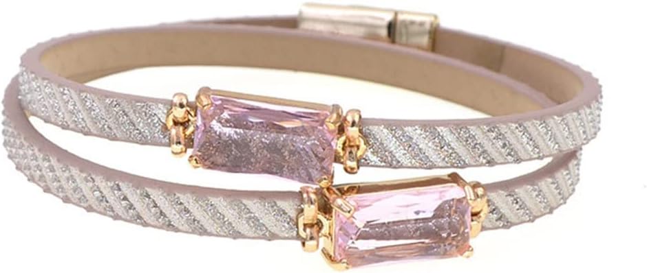 Women Leather Bracelets Glass Bracelets Wrap Bracelets for Women Party (Black 38cm)