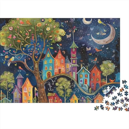 Rompecabezas de 1000 piezas Whimsical Night Village para noches de juego en familia