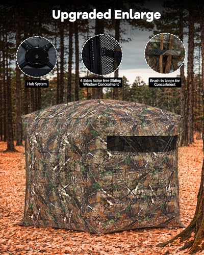 Hunting Blind, Pop Up Ground Blinds with 270° See Through Windows and Silent Magnetic Door, Lightweight for Outdoor Hunting