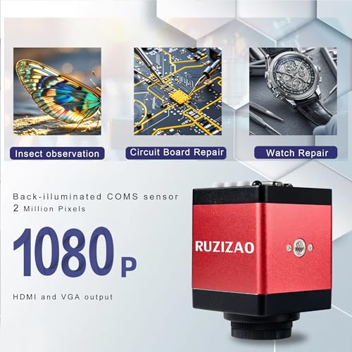 RUZIZAO Digital Mikroskop, 13MP 1080P HDMI/VGA Industrielle Video Digitales Mikroskop Kamera, 150X Zoom C-Mount Objektiv Klappbarer Ständer LED-Ringlicht Lötmikroskop für Elektronik-Reparatur