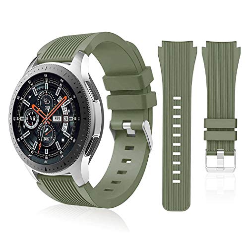 HSWAI Compatible with Samsung Galaxy Watch 46mm Bands/Gear S3 Frontier, Classic Watch Bands/Galaxy Watch 3 Bands 45mm, 22mm Soft Silicone Bands Bracelet Sports Strap for Men & Women. (Army Green)