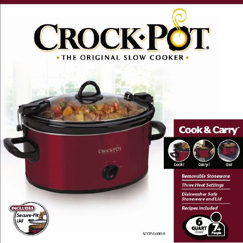 Crock-Pot 6-Quart Cook & Carry Oval Manual Portable Slow Cooker, Red - Sccpvl600-R #TOP5