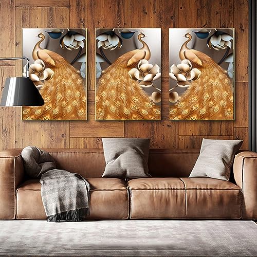 Affiche paon et fleur impression sur toile deco salon 30x45cm