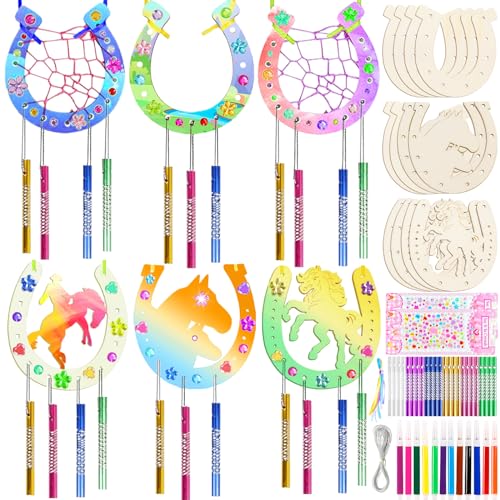 Zeuwets Hufeisen Holz, 18 Stück Hufeisen Kindergeburtstag, Pferde Geburtstagsdeko, Hufeisen Windspiel Bastelset, Hufeisen Holz zum Bemalen, DIY Holz Basteln für Kinder Mädchen Junge Party Handwerk