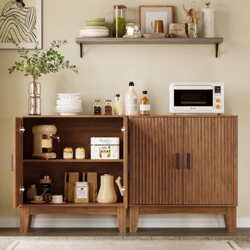 Image of BORNOON Storage Cabinet with Doors and Adjustable Shelf, Modern Fluted Sideboard Buffet Cabinet, Freestanding Coffee Bar for Kitchen, Pantry, Entryway, Living Room