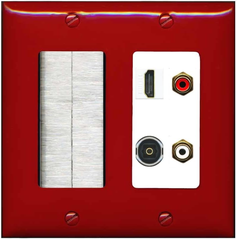 RiteAV 2 Port RCA (Red-White) 1 HDMI Toslink-Optical Wall Plate - Brush [Screwless White]