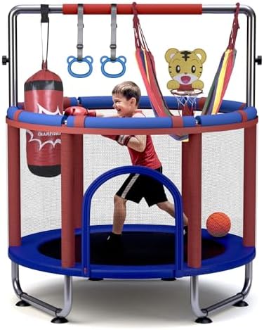 Trampoline for Kids 55inch Toddler Mini Small Trampoline Outdoor Indoor Basketball Hoop, Swing, Gift for Baby, Toddlers & Kids Ages 3-6