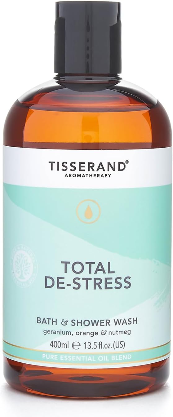 Total De-Stress - Bath & Shower Wash - Orange, Geranium, Nutmeg Essential Oil - 100% Natural Pure Essential Oils - 400ml