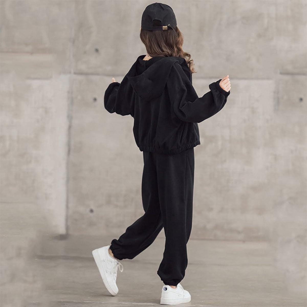 linboo Survêtement 3 pièces pour fille (veste de survêtement + pantalon de sport + haut court) - Tenue hip hop pour enfants et filles
