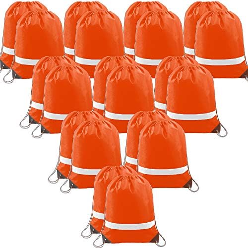 BeeGreen 20 Pieces Orange Drawstring Bags Backpacks for Team, Reflective String Bag for Women and Men