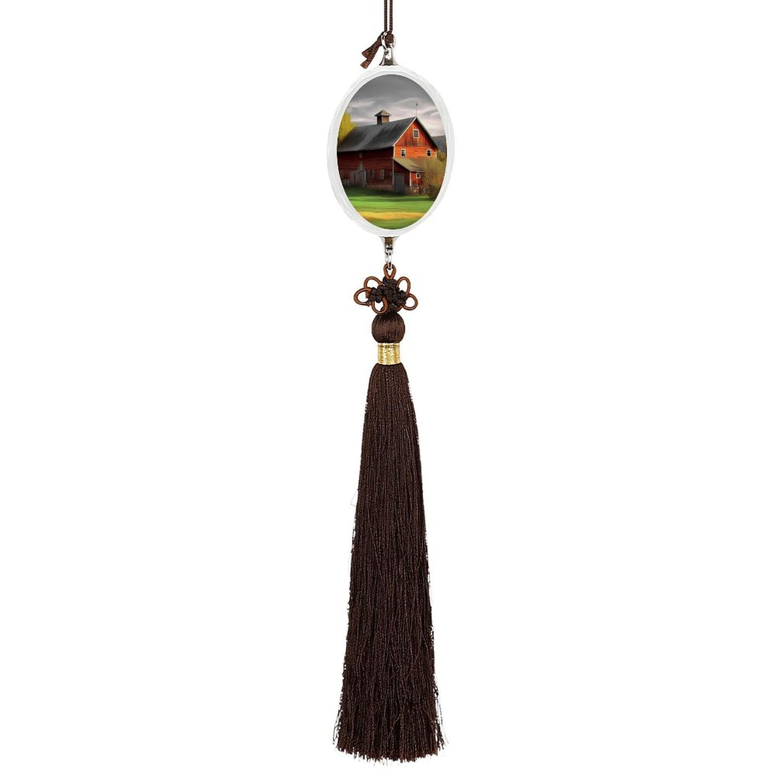 Crystal Auto Pendant Charms Ellipse Crystal Car Rear View Mirror Charms Barn Auto Hanging Interior Ornament Pendant Car Interior Accessories for Women Men CarCharms Decor