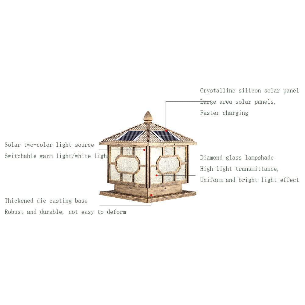 Wodoodporna zewnętrzna lampa solarna IP55, retro, kolumna podwórka, LED, 2 kolory, możliwość ściemniania, dekoracja ścienna, lampion na drzwi do ogrodu willi