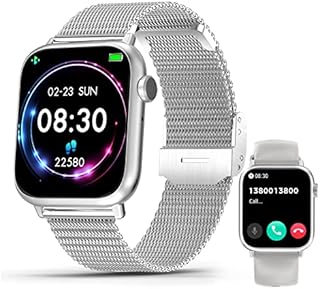 fremtudmy Smartwatch Damen Herren mit Telefonfunktion, 1.83 Zoll Fitnessuhren mit Blutdruckmessung Pulsmesser Uhr schrittzähler Schlaftracker Sportuhren Digital Damenuhr Silber für iOS Android