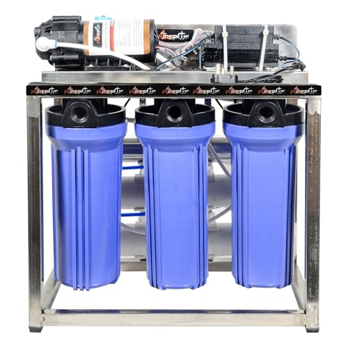 Image of Pureplus 25 LPH Commercial RO +UV Protected Water Purifier System with Booster Pump, 3 Stage Pre-Filtration & Heavy Duty Stainless Steel Frame
