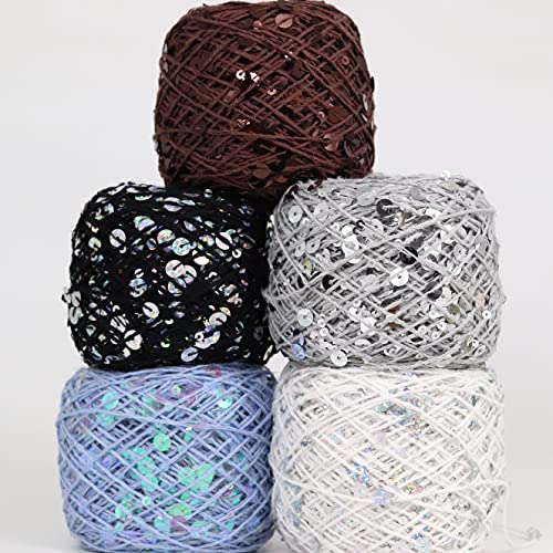 Munaduo 50G Acrylic Handmade Knitting Yarn Cotton Wool Crochet Yarn 3Mm + 6Mm Sequin Thread Diy Yarn For Crocheting (Color : Silver) #TOP4