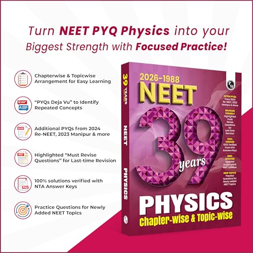 Image of PW NEET PYQ 39 Years Physics For 2027 Exam | PYQ Deja Vu | Additional PYQs from Re-NEET and Other States | Chapterwise and Topicwise Solutions (2026-1988) with Highlighted Must Revise Questions