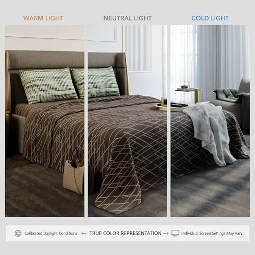 Image of Stoa Paris 100% Cotton King Size Bedsheet with 2 Pillow Covers, 180TC Printed Bedding Set, Breathable, All-Season Comfort, Soft & Lightweight, Home Decor Urbanscape - Mocha Rays (228cm x 274cm)