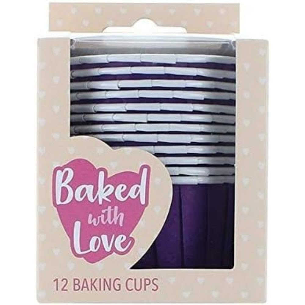 Baked with Love Purple Baking Cups, Cupcake Cases, Greaseproof Baking Cases, Purple - Pack of 12