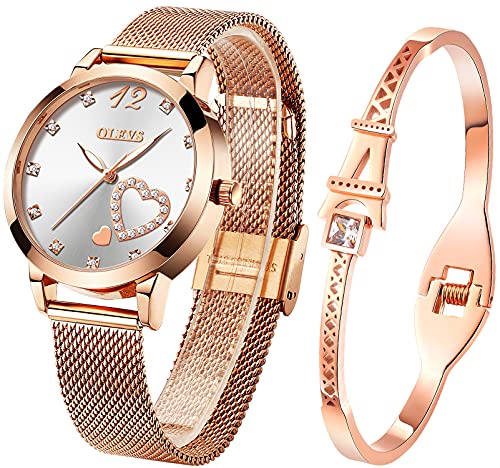 OLEVS Womens Watch Set: Rose Gold Minimalist Quartz