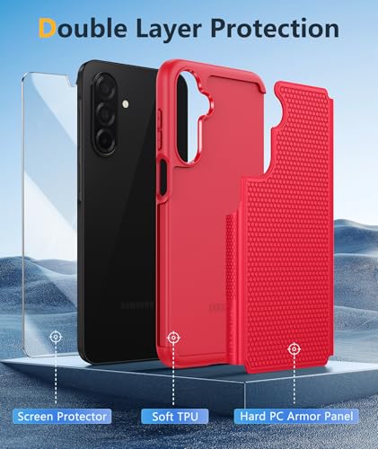 Image of FNTCASE for Samsung Galaxy A26-5G Case: Dual Layer Protective Heavy Duty Cell Phone Cover Shockproof Rugged with Non Slip Textured Back - Military Protection Bumper Tough - 2025, 6.7 inch (Red)