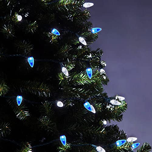 Image of C6 Christmas Lights 50 LED Blue + Cool White Strawberry 18ft Waterproof String Lights for Outdoor Indoor Garden Yard Home Party Christmas Tree Decoration(Blue+Cool White)