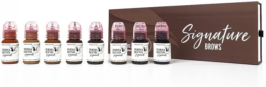 Perma Blend Permanent Makeup for Eyebrows, Used for Microblading and Tattoo Techniques, Professional Cosmetic Pigment Signature Brow Set, 0.5 oz Set of 8
