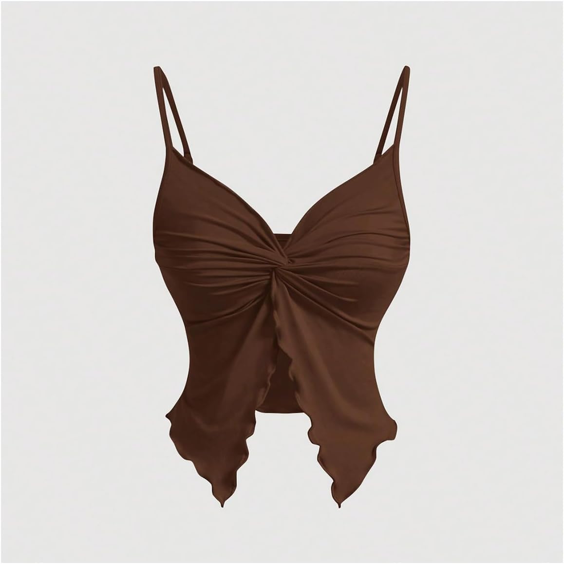 Women's Going Out Tops Y2K Twist Front Cami Crop Tops Spaghetti Strap Ruffle Asymmetrical Ruched Camisole - Image 5