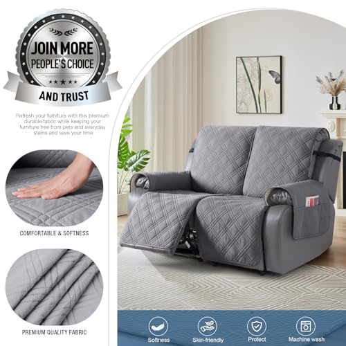 Image of TAOCOCO 100% Waterproof Loveseat Recliner Cover, Non Slip Split Loveseat Covers for Reclining Loveseat with Elastic Straps, Washable Recliner Chair /Furniture Protector for Kids Pets(2 Seater, Gray)