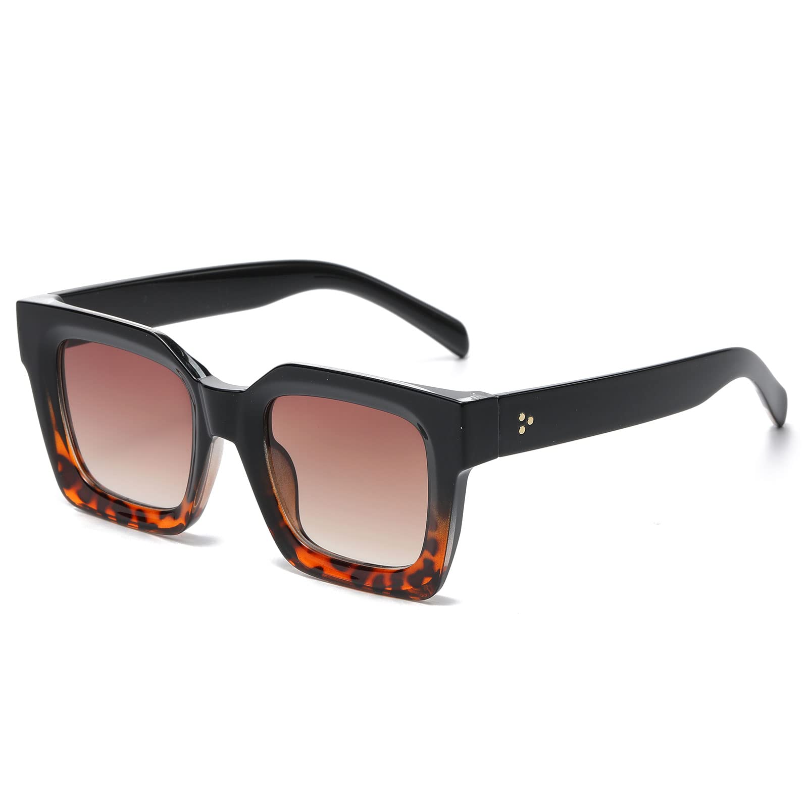 YAMEIZE Vintage Dickes Rechteck Chunky Sonnenbrille - für Damen Herren Retro Quadratisch Thick Rahmen Schwarz Shade Eyewear Fahren