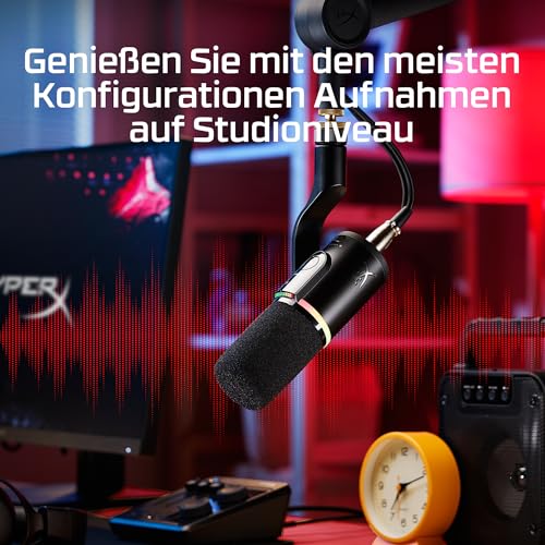 HyperX FlipCast Dynamisches USB/XLR-Mikrofon, Profi-Streaming & Podcast-Mikrofon mit Rauschunterdrückung, RGB-Beleuchtung, Onboard-Steuerung, 192 kHz/32-Bit, Schwarz