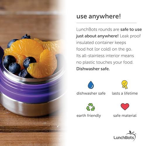 LunchBots Rounds Leak Proof 4 oz. Stainless Snack Container Jar, Set of 2, Green Lids