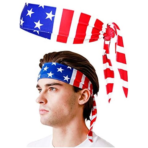 Monkey Movement American Flag Head Tie Headband for Women & Men: Sweat-Wicking Fitness Sweatband for Exercise, Yoga, Running,Tennis, Pilates, Soccer Cover