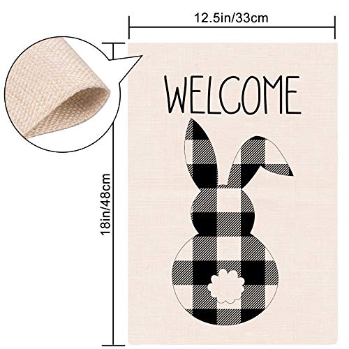 Whaline Welcome Easter Bunny Garden Flag White Black Buffalo Plaid Easter Rabbit Yard Flag 12.5 X 18" Double-Sided Spring Holiday Burlap Outdoor Flag Waterproof Farmhouse Outdoor Decor For Law Patio #TOP1