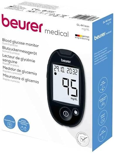 Beurer GL44 (mg/dL) - Glucose Meter (Lithium, 52 mm, 95 mm, 16 mm) Black, Silver
