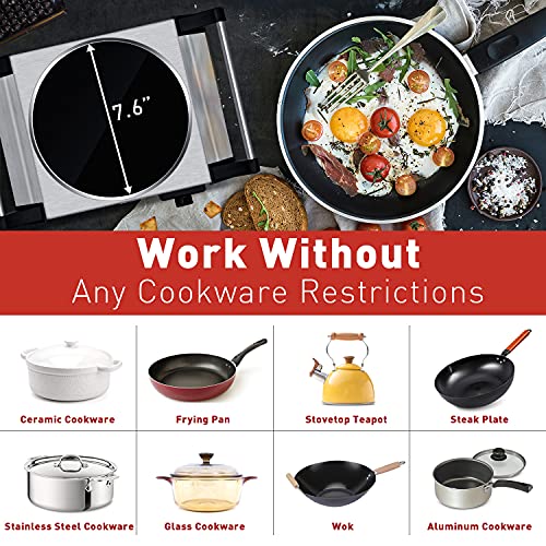 Techwood Hot Plate, 1200W Countertop Infrared Ceramic Single Burner For Cooking With Stay Cool Handles & 7.5” Glass Cooktop, Portable Electric Stove For Rv/Home/Camp, Compatible For All Cookwares #TOP2