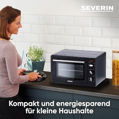 SEVERIN Back- und Toastofen, Mini Backofen mit Grillrost, Backblech und Krümelblech, vielseitiger Ofen mit 20 L Kapazität, 1.500 W, schwarz, TO 2067 3