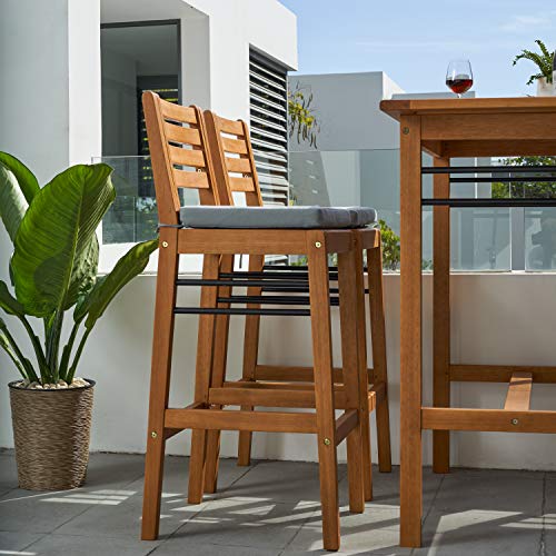 Vifah Gloucester Contemporary Patio Bar Chair, Golden Oak Wood Color #TOP3