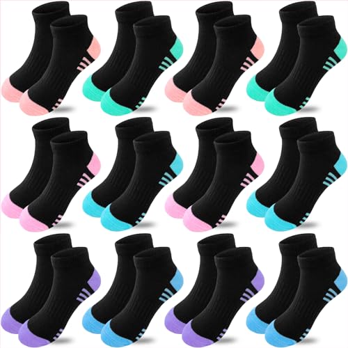 Bemeol Girls Socks 12 Pairs Kids Ankle Athletic Cotton Sports Low Cut Socks for Girl
