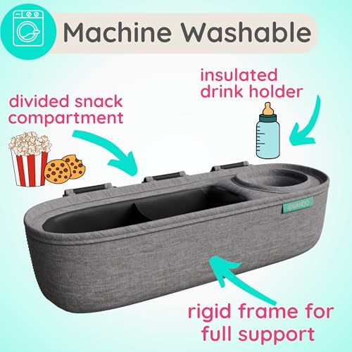 image for Swanoo Universal Stroller Tray with Insulated Sippy Cup Holder - Upgra