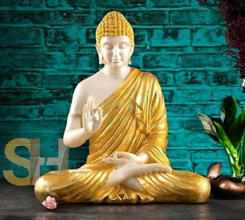 Image of SwarnHouse Decors Beautiful Sitting Buddha Idol Statue for Home & Garden - Big Size 2 Feet (Golden White)