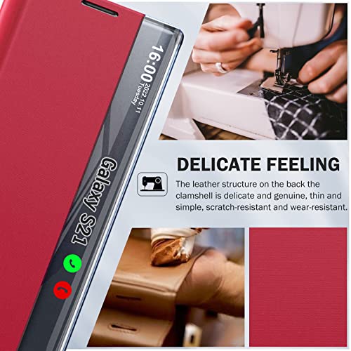 Coque Samsung S21 rigide premium avec rabat à clapet transparent rouge - 4