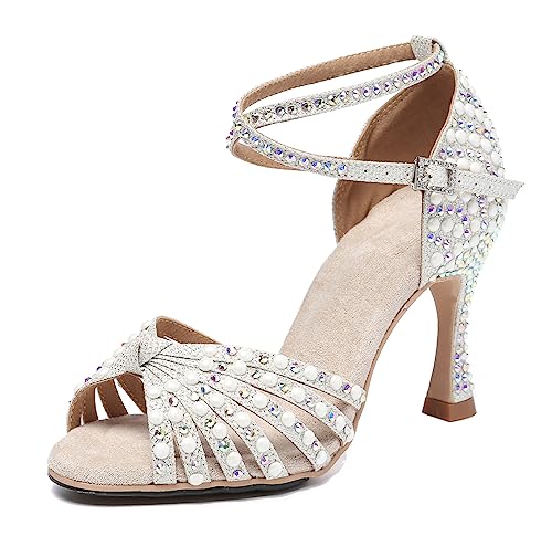 Womens Beaded Latin Salsa Dancing Shoes Ankle Strap Wedding Evening Sandals