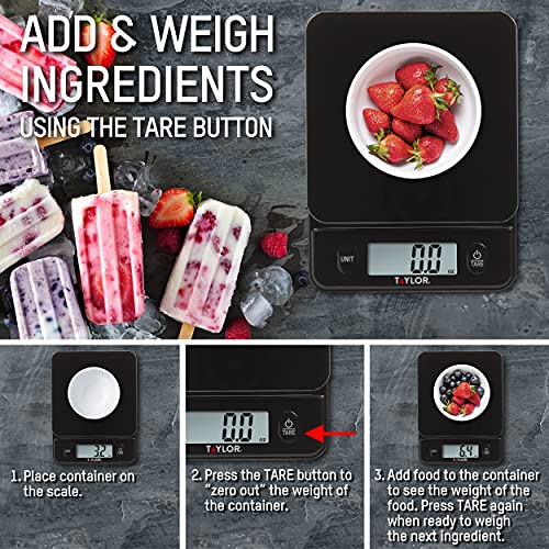 Taylor Glass Top Food Scale With Touch Control Buttons, 11 Lb Capacity, Black #TOP3