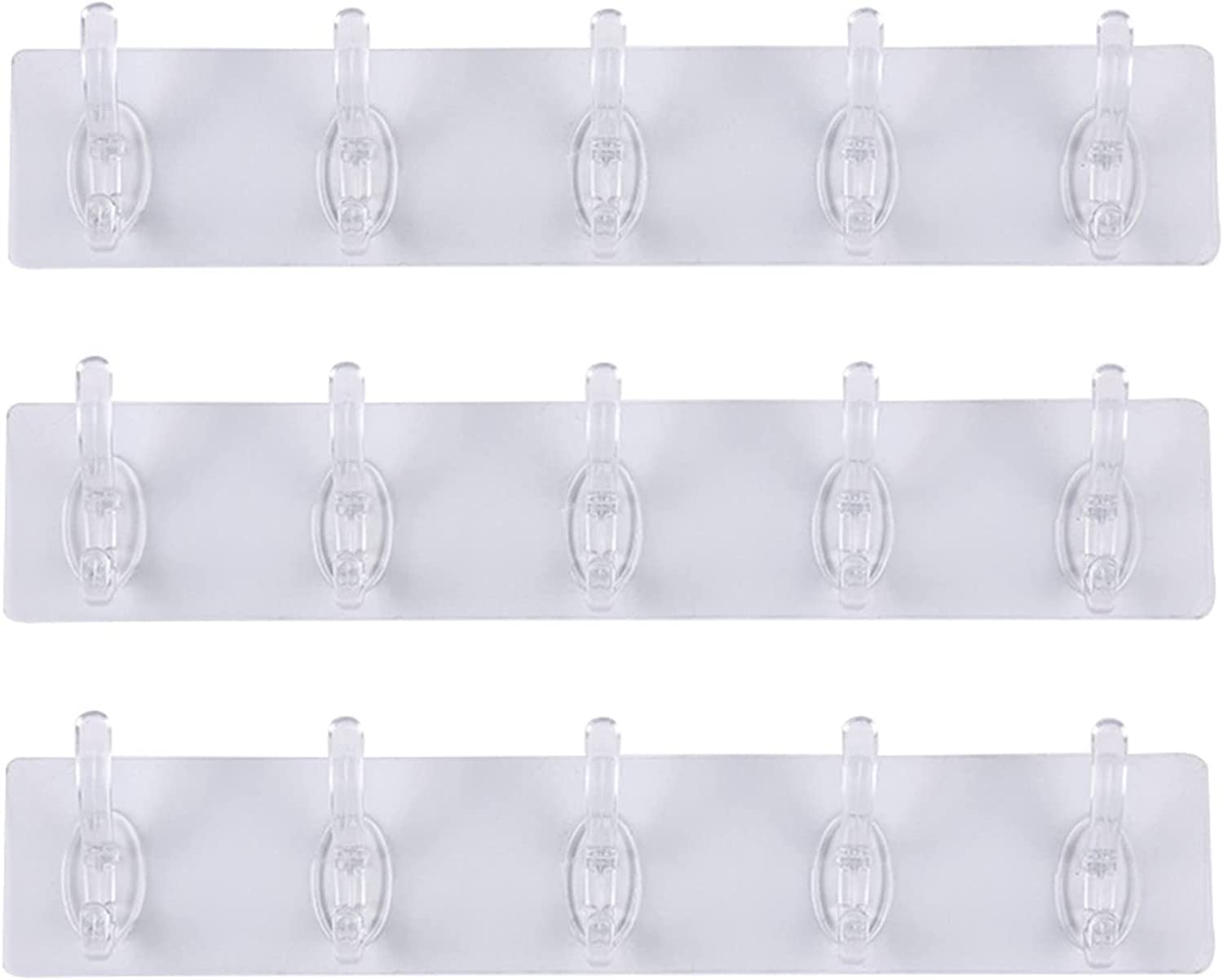Jingyueht Clear 3Pcs Transparent Adhesive 5-Row Hooks, No Punching Strong Non-Marking Sticky Hook Coat Hook Kitchen Bathroom Sticky Hook 5 Rows Of Hooks