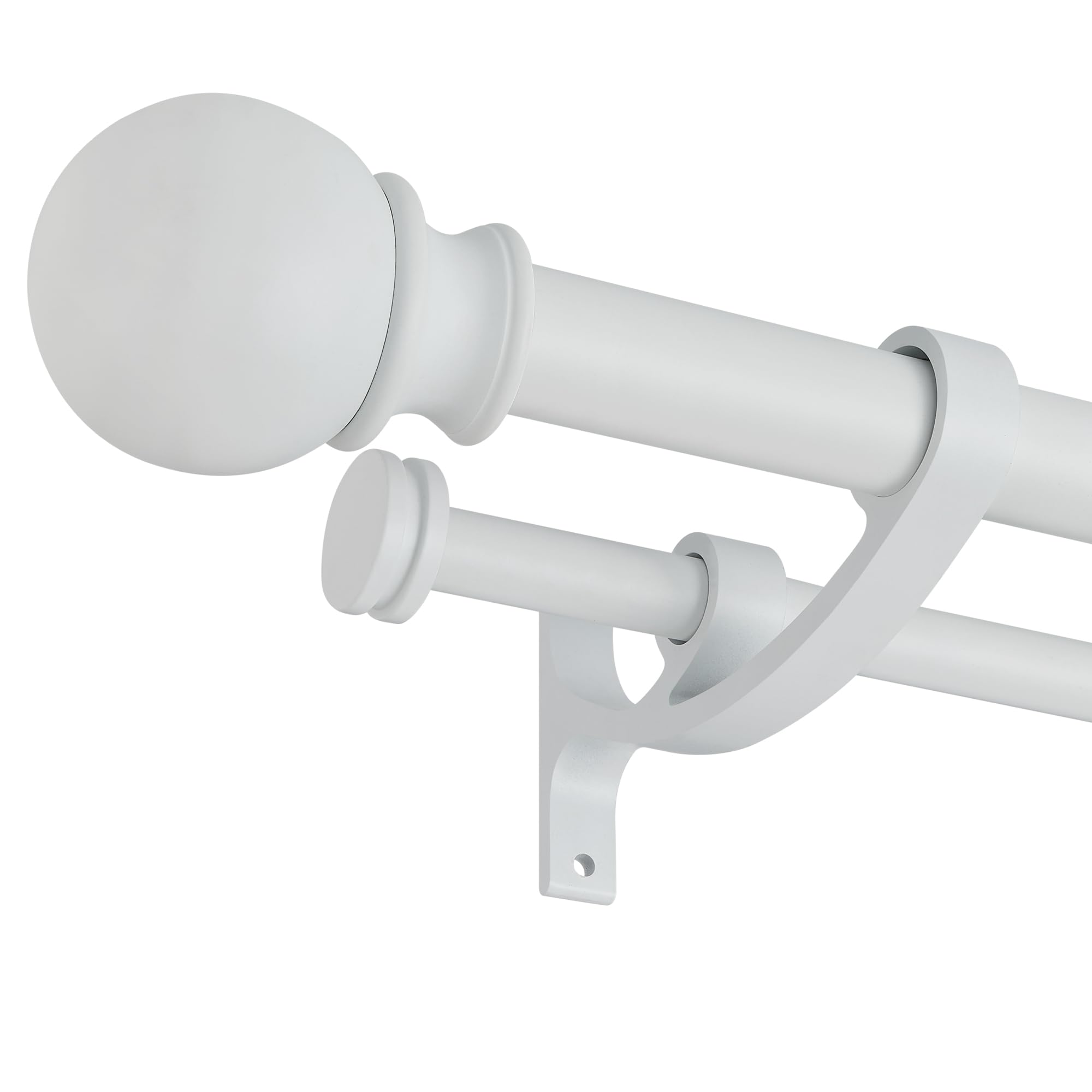 Double Curtain Rods with Aluminum Bouquet Brackets and Round Finials,Matte White Curtain Rods for Windows 48 to 86 inch,1-Inches Front and 5/8 Inches Back Double Window Drapery Rod for Blackout or Room Darkening Panels