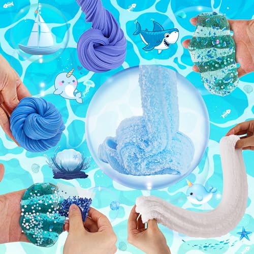 Image of 6 Pack Slimes, Blue Slime Kit, Butter Cloud Slime for Boys Girls Ages 8-12,Toys for Girls and Boys, Slime Party Favors Goodie Bag Stuffers, 4 5 6 7 8 9 10 Year Old Girl Birthday Gift Cute Stuff