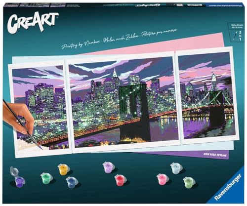 Ravensburger CreArt 23551 – Skyline di New York – Pittura con i Numeri per Adulti, Set da Pittura Fai da Te con Pennello e Colori acrilici, Regalo per Donne e Uomini, Pittura per Adulti
