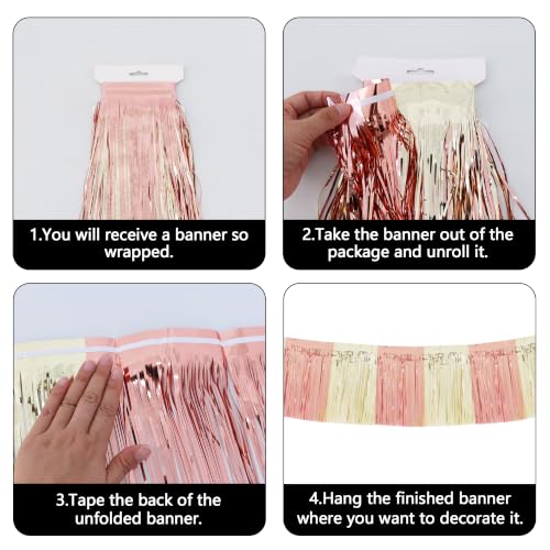 Image of BEISHIDA 3 Packs Metallic Foil Fringe Garland Champagne Rose Gold Wall Hanging Tinsel Fringe Banners for Car Floats Bridal Shower Wedding Birthday Easter Graduation Holiday Party Decoration(30 Feet)