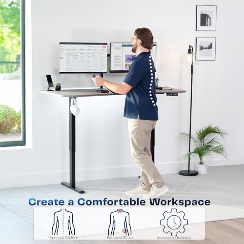 Image of VIVO Dark Gray 63 x 32 in Standing Desk, DESK-KIT-1B1G | Electric, Holds 220 lbs, Sit Stand Up, Height Adjustable, Home Office, Memory Presets, 1B Series, Black Frame