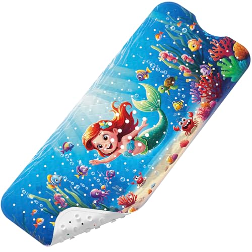 XIYUNTE Tapis de bain antidérapant et anti-moisissure, 100 x 40 cm, extra long, tapis de douche antidérapant avec ventouses et trous de drainage, motif dessin animé pour enfants, lavable en machine